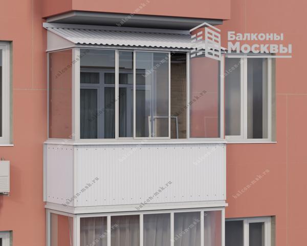 Полутеплое раздвижное остекление балкона с внешней отделкой профнастилом