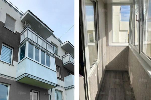 Балкон с остеклением, обшивкой профлистом и внутренней отделкой под ключ 