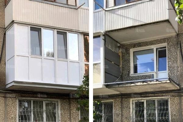 Балкон с выносом по плите: французские окна Brusbox и отделка ПВХ панелями