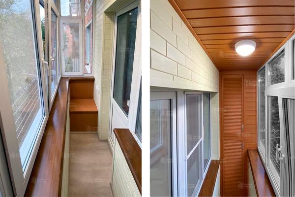 Остекление балконов и лоджий в Москве под ключ — пример с утеплением и отделкой липой