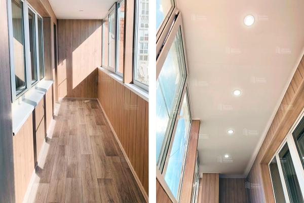 Отделка лоджии 8 м2: кейс с остеклением Exprof, утеплением, отделкой и светом