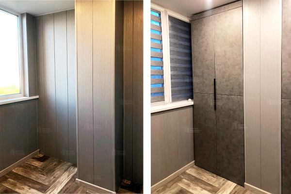 Отделка лоджии под ключ со встроенными шкафами