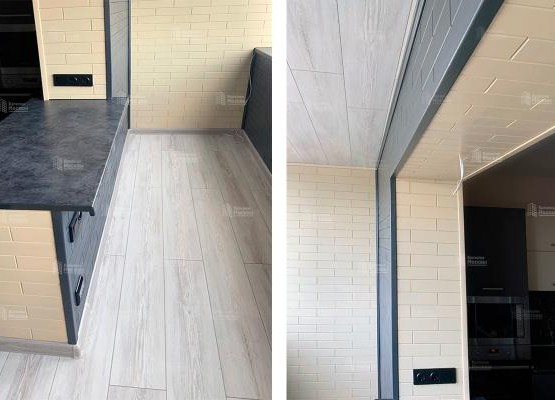 Балкон под ключ под совмещение с отделкой стеновым паркетом