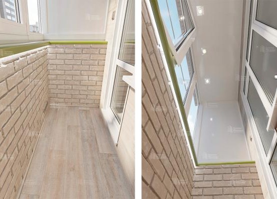 Остекление с отделкой ламинатом и декоративными кирпичиками