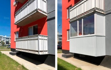 Недорогой ремонт балкона 3200х800 с остеклением и отделкой парапета профлистом