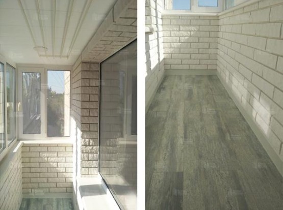 Остекление балкона 3,2х1,0 м с отделкой декоративной плиткой 