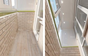 Остекление с отделкой ламинатом и декоративными кирпичиками