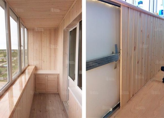 Балкон под ключ с отделкой деревянной вагонкой