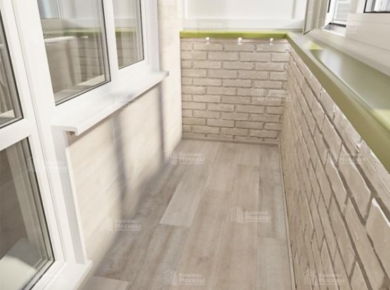 Остекление с отделкой ламинатом и декоративными кирпичиками