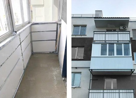 Балкон с остеклением, обшивкой профлистом и внутренней отделкой под ключ 