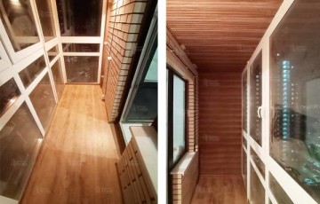 Французский балкон в стиле «Модерн» с отделкой рифленым МДФ и ламинатом