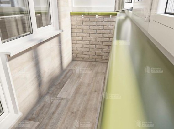 Остекление с отделкой ламинатом и декоративными кирпичиками