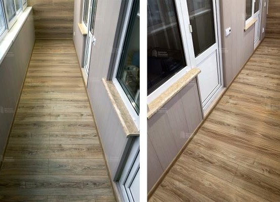 Ремонт лоджии 8 м2 с остеклением, теплым полом, отделкой ламинатом и ПВХ панелями под ключ