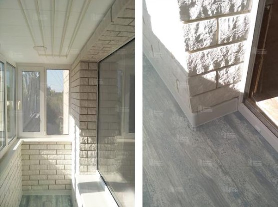 Остекление балкона 3,2х1,0 м с отделкой декоративной плиткой 