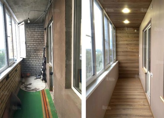 Ремонт лоджии 8 м2 с остеклением, теплым полом, отделкой ламинатом и ПВХ панелями под ключ