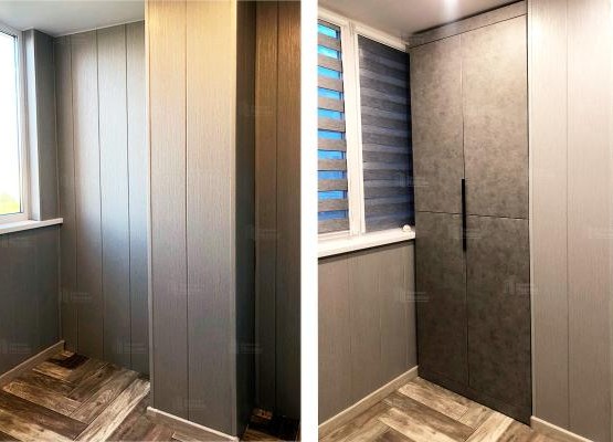 Отделка лоджии под ключ со встроенными шкафами