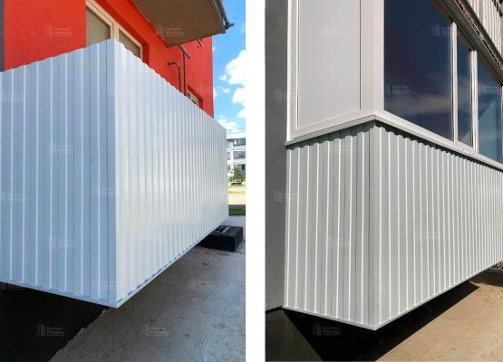 Недорогой ремонт балкона 3200х800 с остеклением и отделкой парапета профлистом