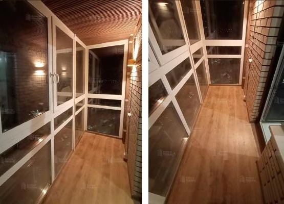 Французский балкон в стиле «Модерн» с отделкой рифленым МДФ и ламинатом