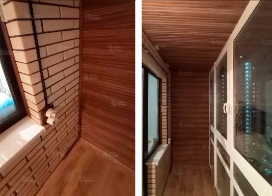 Французский балкон в стиле «Модерн» с отделкой рифленым МДФ и ламинатом