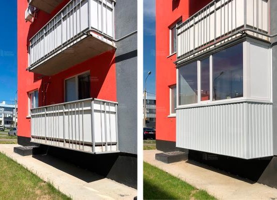 Недорогой ремонт балкона 3200х800 с остеклением и отделкой парапета профлистом