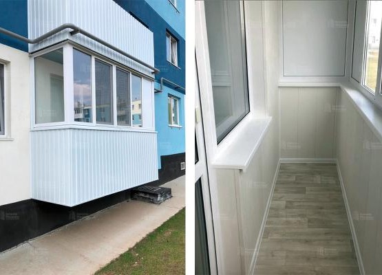 Остекление балкона на первом этаже, МФ стеклопакеты и комплексная отделка