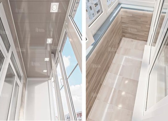 Остекление балкона с отделкой ПВХ, ламинатом и керамической плиткой  Остекление балкона с отделкой ПВХ, ламинатом и керамической плиткой