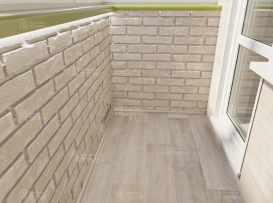 Остекление с отделкой ламинатом и декоративными кирпичиками