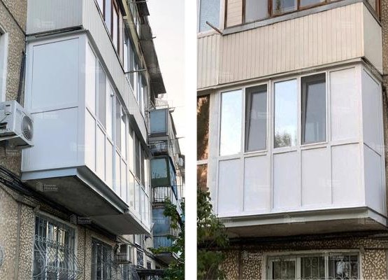 Балкон с выносом по плите: французские окна Brusbox и отделка ПВХ панелями