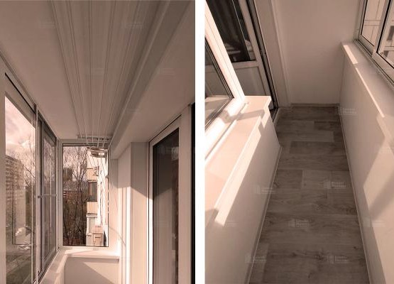 Балкон с раздвижным остеклением и отделкой Евростандарт