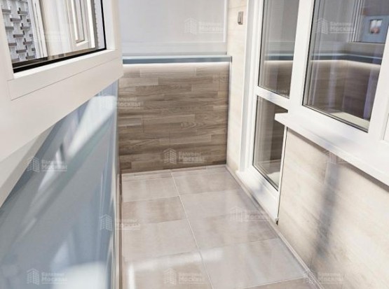 Остекление балкона с отделкой ПВХ, ламинатом и керамической плиткой  Остекление балкона с отделкой ПВХ, ламинатом и керамической плиткой