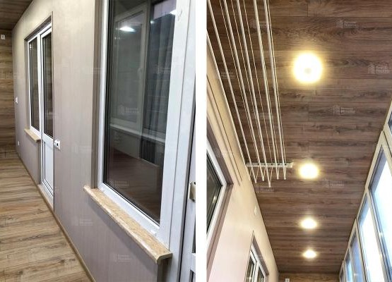 Ремонт лоджии 8 м2 с остеклением, теплым полом, отделкой ламинатом и ПВХ панелями под ключ