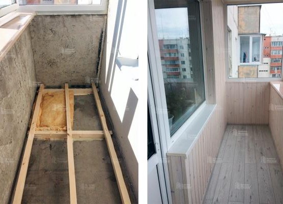 Балкон под ключ с отделкой деревянной вагонкой