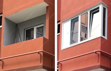 Остекление лоджии 2,86х0,32 м пластиковыми окнами KBE