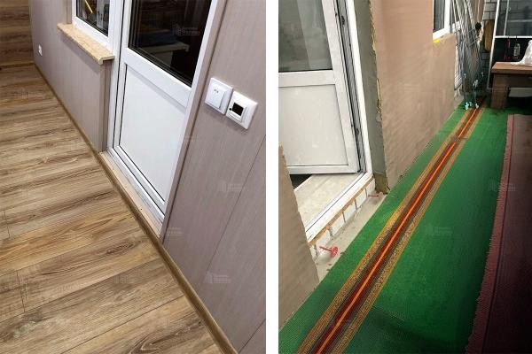 Кейс: Лоджия 8 кв.м под ключ: остекление, теплые полы + отделка ламинатом и ПВХ панелями Кейс: Лоджия 8 кв.м под ключ: остекление, теплые полы + отделка ламинатом и ПВХ панелями