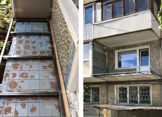 Балкон с выносом по плите: французские окна Brusbox и отделка ПВХ панелями