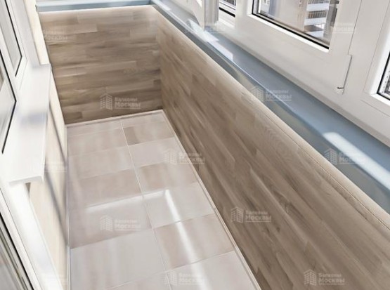 Остекление балкона с отделкой ПВХ, ламинатом и керамической плиткой  Остекление балкона с отделкой ПВХ, ламинатом и керамической плиткой