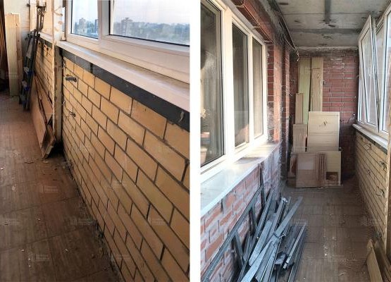 Отделка лоджии 7.6 м2 с остеклением Exprof, поднятием пола и отделкой ПВХ панелями