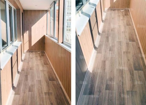 Отделка лоджии 7.6 м2 с остеклением Exprof, поднятием пола и отделкой ПВХ панелями