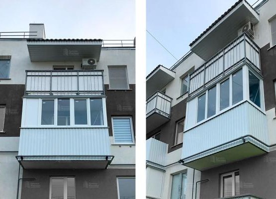 Балкон с остеклением, обшивкой профлистом и внутренней отделкой под ключ 