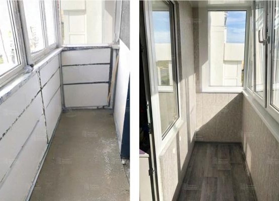Балкон с остеклением, обшивкой профлистом и внутренней отделкой под ключ 