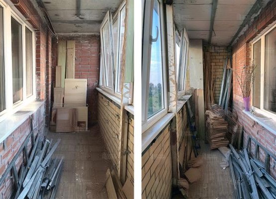 Отделка лоджии 7.6 м2 с остеклением Exprof, поднятием пола и отделкой ПВХ панелями