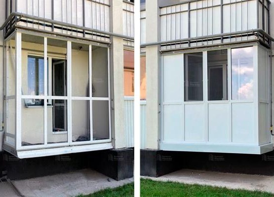 Цена на балкон с французским окнами, цоколем из сэндвич-панелей и отделкой