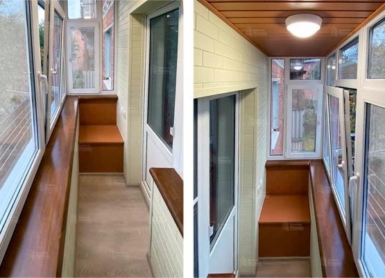 Остекление балконов и лоджий в Москве под ключ — пример с утеплением и отделкой липой 