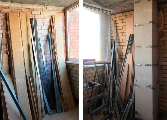 Отделка лоджии под ключ со встроенными шкафами