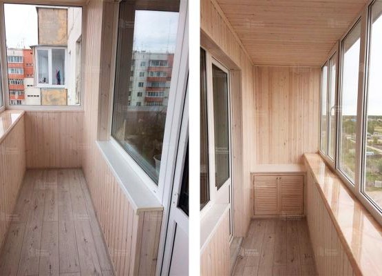 Балкон под ключ с отделкой деревянной вагонкой