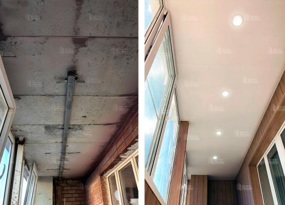 Отделка лоджии 7.6 м2 с остеклением Exprof, поднятием пола и отделкой ПВХ панелями