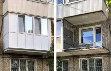 Балкон с выносом по плите: французские окна Brusbox и отделка ПВХ панелями