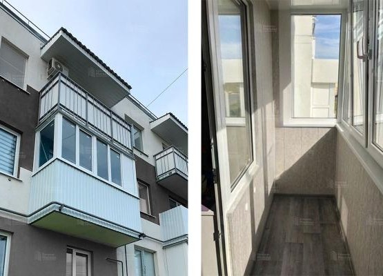 Балкон с остеклением, обшивкой профлистом и внутренней отделкой под ключ 