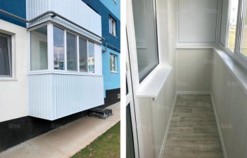 Остекление балкона на первом этаже, МФ стеклопакеты и комплексная отделка