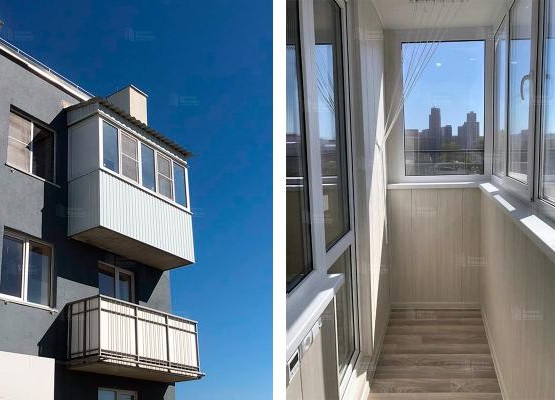 Кейс балкона под ключ: профиль KBE, стеклопакеты Clima Guard, теплый пол с отделкой